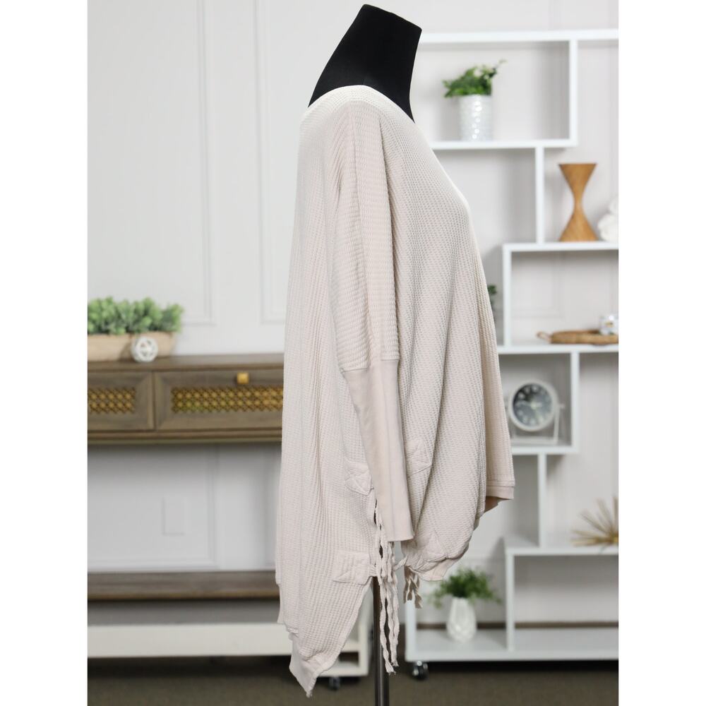 Free People FP One Oversized Thermal Side Tie Cream Ivory Boho Cozy Lounge Top - Picture 8 of 14